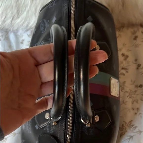 MCM Black Leather w/ Multicolor Racing Stripe & Silver Hardware EUC - Picture 3 of 9